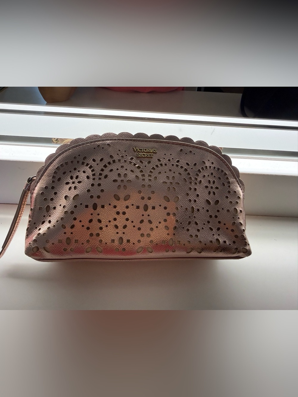 Victoria's Secret Metallic Rose Gold Perforated Makeup Pouch